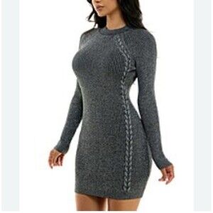 BCX Women's Silver Juniors' Metallic Ribbed Sweater Dress Size XS